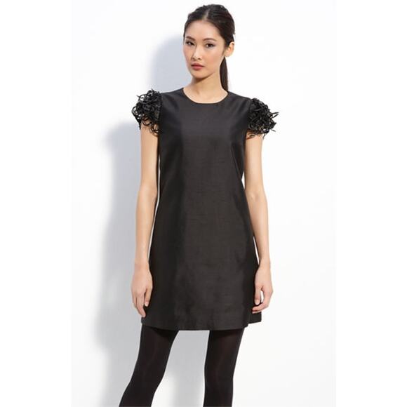 NWT Kate Spade Silk & Cotton Black Vicki Fringe Mini Swing Dress Size S - Picture 1 of 11